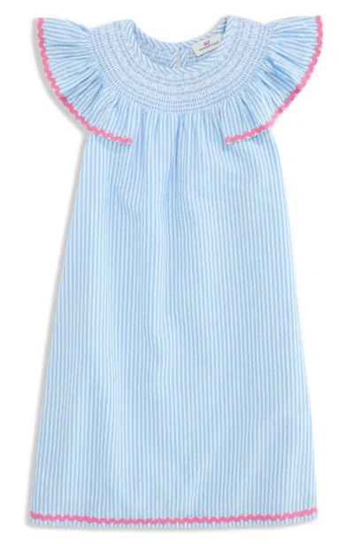 Vineyard Vines Kids' Rickrack Flutter Sleeve Cotton Seersucker Sundress In Multi