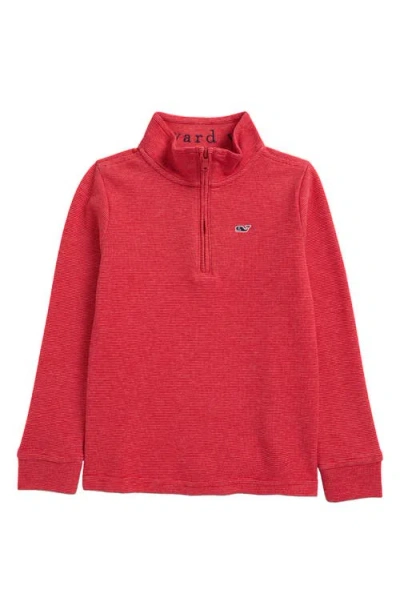 Vineyard Vines Kids' Saltwater Stripe Quarter Zip Sweatshirt In Red Velvet