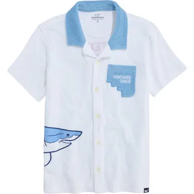 Vineyard Vines Kids' Shark Graphic Terry Trim Button-up Shirt In White