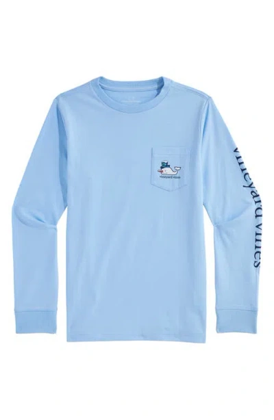 Vineyard Vines Kids' Snowman Whale Long Sleeve Cotton Graphic Pocket T-shirt In Blue