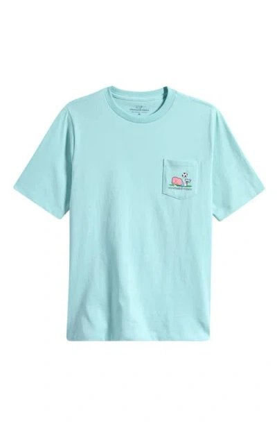 Vineyard Vines Kids' Soccer Whale Cotton Graphic Pocket T-shirt In Aqua Haze