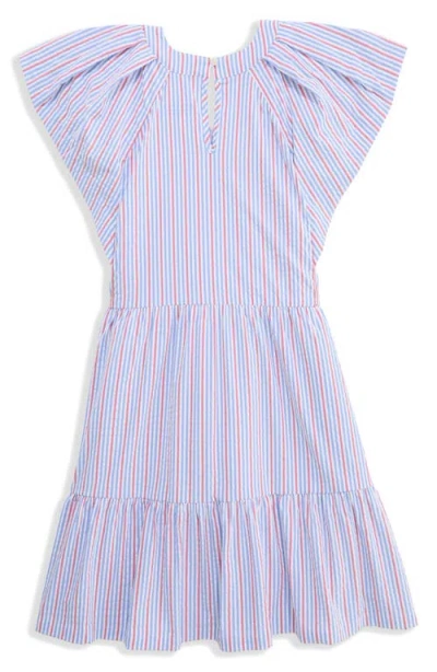 Vineyard Vines Kids' Sophie Harbor Flutter Sleeve Seersucker Upf 30+ Sundress In Blue