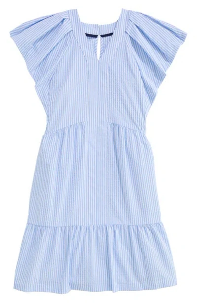 Vineyard Vines Kids' Sophie Harbor Flutter Sleeve Seersucker Upf 30+ Sundress In Purple