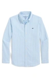 Vineyard Vines Kids' Stripe Cotton Blend Performance Button-down Shirt In Blue
