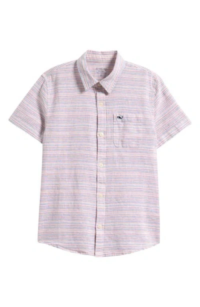 Vineyard Vines Kids' Stripe Linen & Cotton Button-up Shirt In Neutral