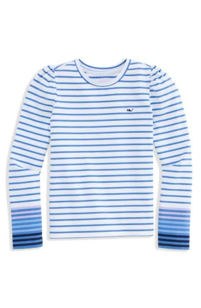 Vineyard Vines Kids' Striped Puff Shoulder T-shirt In Breaker Blue Stripe