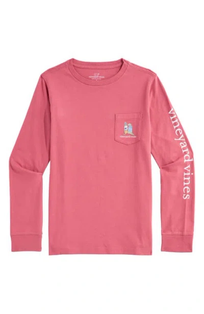 Vineyard Vines Kids' Sunset Ski Pups Long Sleeve Cotton Graphic T-shirt In Pink