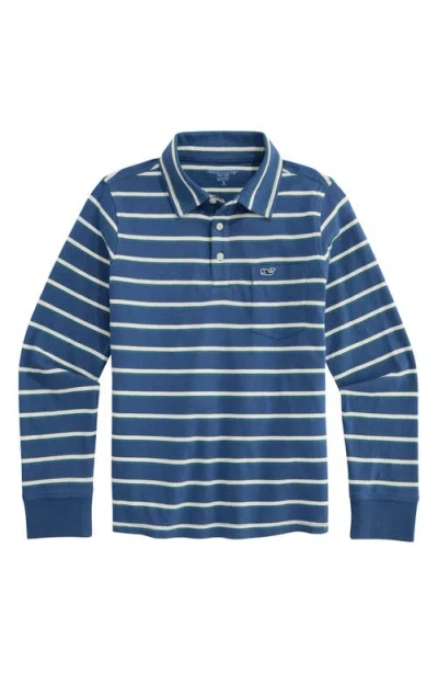 Vineyard Vines Kids' Surf Stripe Long Sleeve Polo In Blue