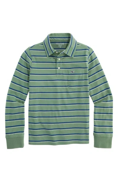 Vineyard Vines Kids' Surf Stripe Long Sleeve Polo In Green
