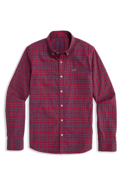Vineyard Vines Kids' Tartan Performance Button-down Shirt In Red Velvet