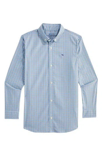Vineyard Vines Kids' Tattersall On-the-go Brrrº Button-down Shirt In Blue