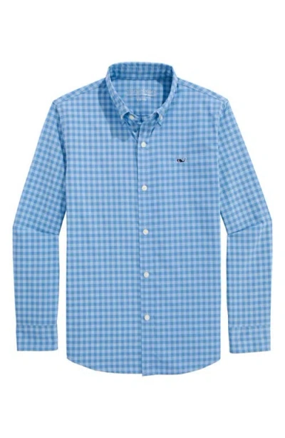 Vineyard Vines Kids' Topsail Check Featherweight Performance Button-down Shirt In Blue