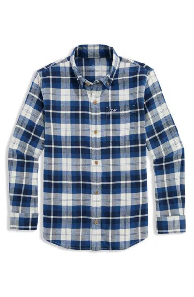 Vineyard Vines Kids' Vineyard Plaid Performance Flannel Button Down Shirt In Moonshine