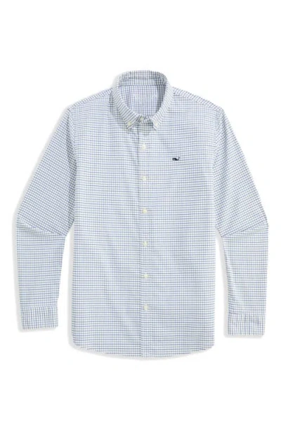 Vineyard Vines Kids' Wauwinet Tattersall Check Performance Cotton Blend Button-down Shirt In Blue