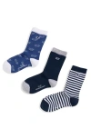 Vineyard Vines Kids' Whale & Stripe 3-pack Assorted Crew Socks In Black