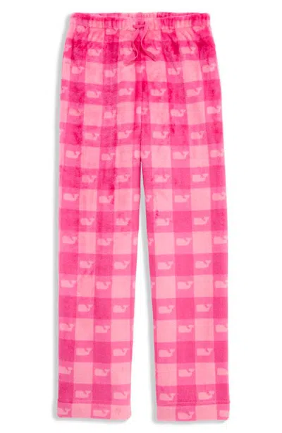 Vineyard Vines Kids' Whale Buffalo Check Fleece Lounge Pants In L735 Rhodo