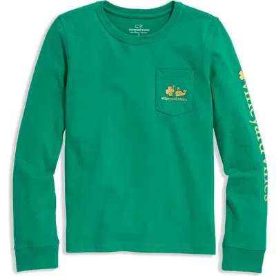 Vineyard Vines Kids' Whale Logo Pocket Long Sleeve Graphic T-shirt In Metallic