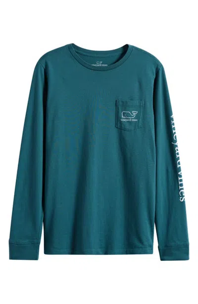 Vineyard Vines Kids' Whale Logo Pocket Long Sleeve Graphic T-shirt In K606 Abyss