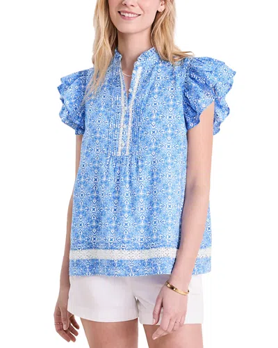 Vineyard Vines Print Ruffle Sleeve Top In Cora Allover Sb