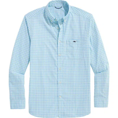 Vineyard Vines Lemon Shark Gingham Button-down Performance Shirt In Blue