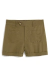 Vineyard Vines Linen & Cotton Blend Cuff Patch Pocket Shorts In Camp Olive