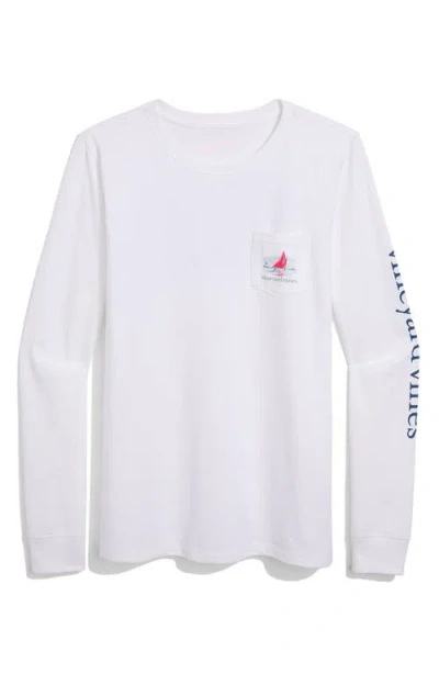 Vineyard Vines Long Sleeve Graphic Pocket T-shirt In White