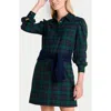 Vineyard Vines Long Sleeve Plaid Wool Blend Popover Shirtdress In Green