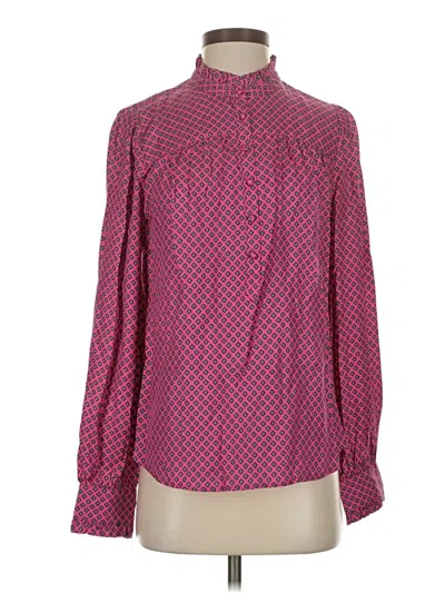 Pre-owned Vineyard Vines Long Sleeve Silk Top Burgundy Mock Neckline Tops