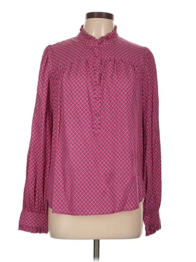 Pre-owned Vineyard Vines Long Sleeve Silk Top Pink Polka Dots Pattern Mock Neckline Tops