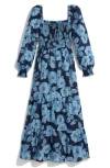 Vineyard Vines Long Sleeve Smocked Midi Dress In Blue