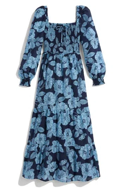 Vineyard Vines Long Sleeve Smocked Midi Dress In Blue