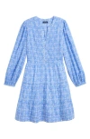 Vineyard Vines Long Sleeve Tiered Minidress In Cora Allover Blue