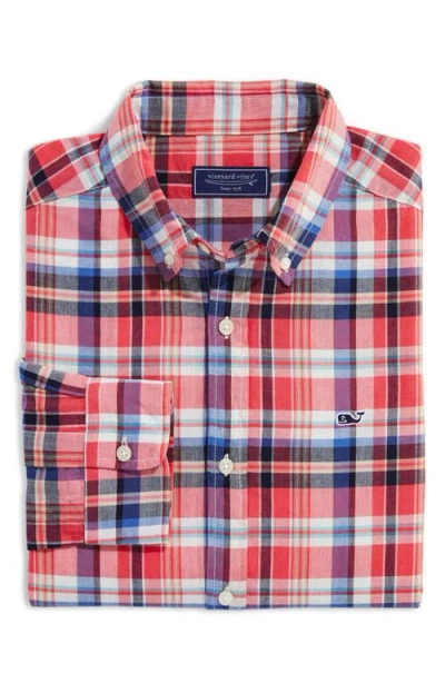 Vineyard Vines Madras Plaid Cotton Button-down Shirt In Jetty Red Plaid