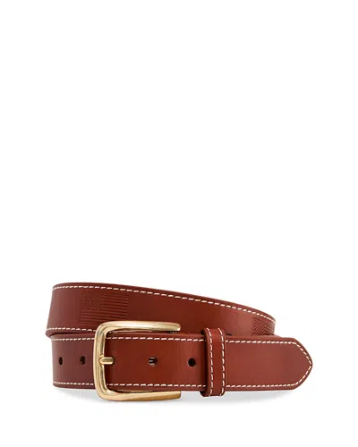 Vineyard Vines Men's Embossed Flag Leather Belt In Brown