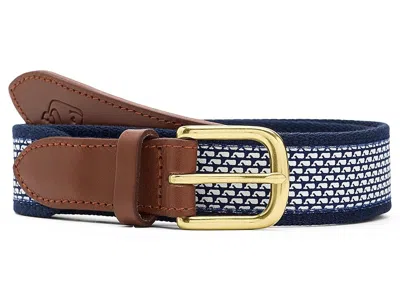 Vineyard Vines Micro Whale Classic Canvas Club Belt Boy's Belts Nautical Navy: Md (little Kid) In Brown