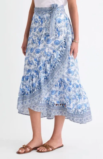 Vineyard Vines Mila Mixed Print Cotton Faux Wrap Skirt In Blue