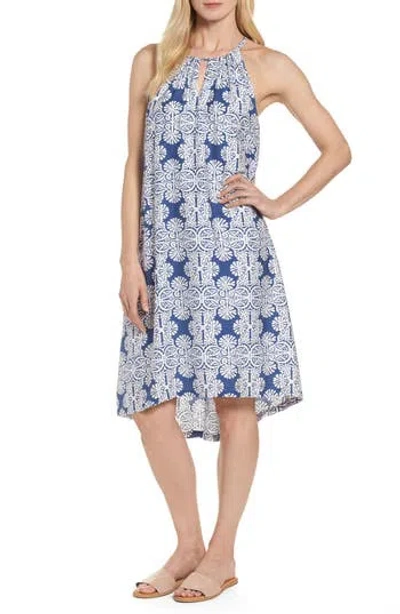 Vineyard Vines Mirrored Leaves Trapeze Halter Dress In Blue