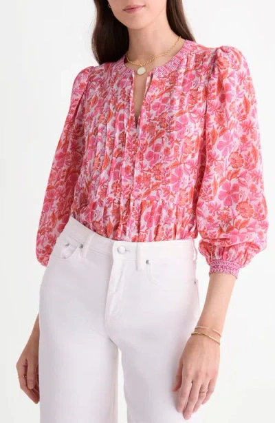 Vineyard Vines Nora Pintuck Peplum Top In Pink