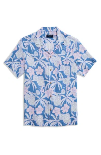 Vineyard Vines Palm-arita Linen Blend Camp Shirt In Blue