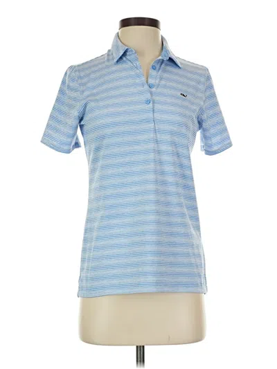Pre-owned Vineyard Vines Performance Short Sleeve Top Blue Collared Neckline Tops