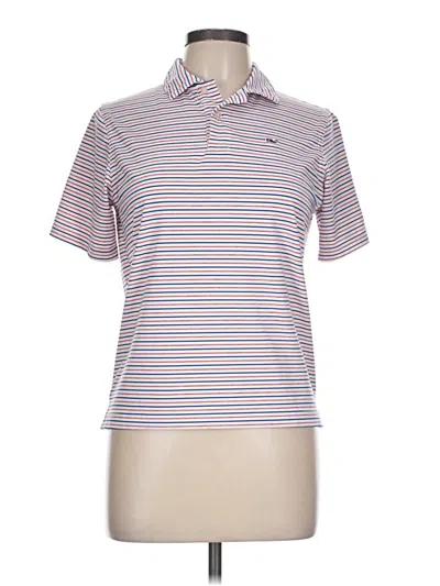 Pre-owned Vineyard Vines Performance Short Sleeve Top White Stripes Pattern Collared Neckline Tops