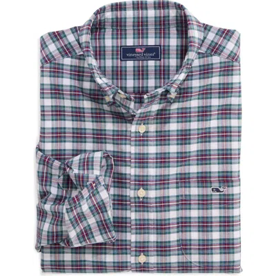 Vineyard Vines Plaid Cotton Oxford Shirt In Coastal Crimson