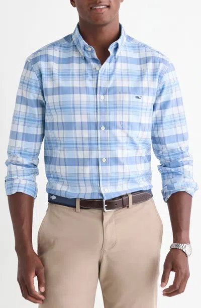 Vineyard Vines Plaid Long Sleeve Oxford Shirt In Serenity Blue