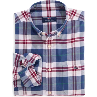 Vineyard Vines Plaid Oxford Shirt In Moonshine