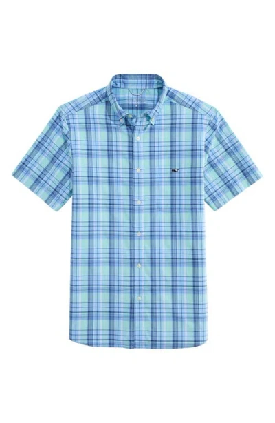 Vineyard Vines Plaid Short Sleeve Upf 30+ Button-down Shirt In Blue