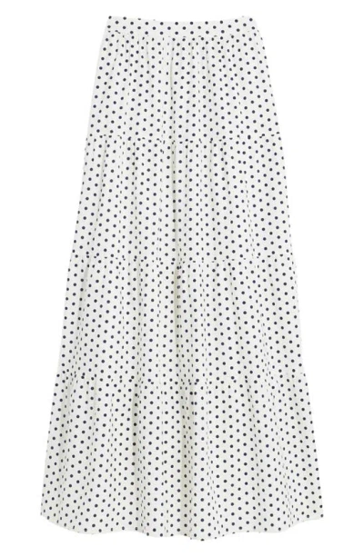 Vineyard Vines Poplin Tiered Maxi Skirt In Polka Dot-white/ Navy