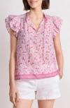 Vineyard Vines Print Ruffle Sleeve Top In Frangipani Print Marsh/blue