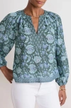 Vineyard Vines Print Split Neck Popover Top In Green