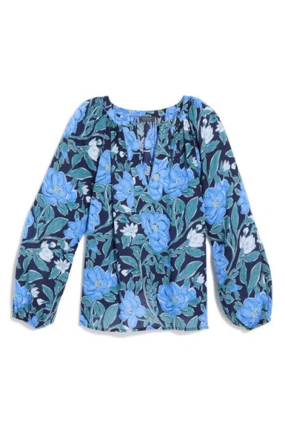 Vineyard Vines Print Split Neck Popover Top In Blue