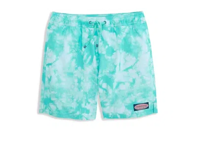 Vineyard Vines Printed Chappy Trunks (toddler/little Kids/big Kids) Boy's Swimwear Surfside Turqs : 2t, Spandex/pol In Blue